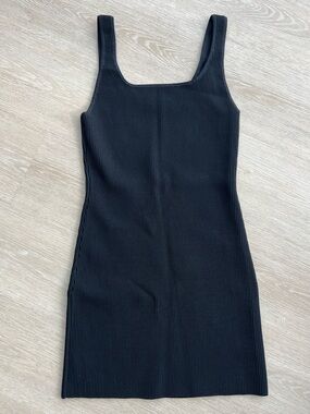 Babaton Black Ribbed Square-Neck Dress